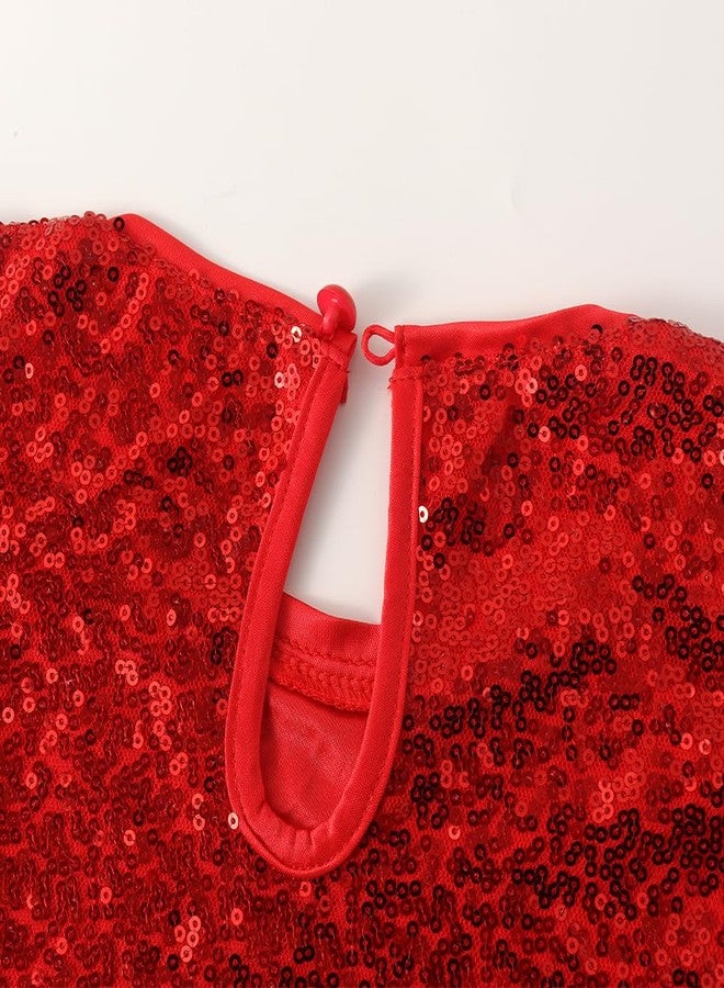 Noomelfish Girls Short Sleeve Sequin Shirts Party Glitter Sparkly Tops Blouse, Red, Size 9-10 Years - Image 5
